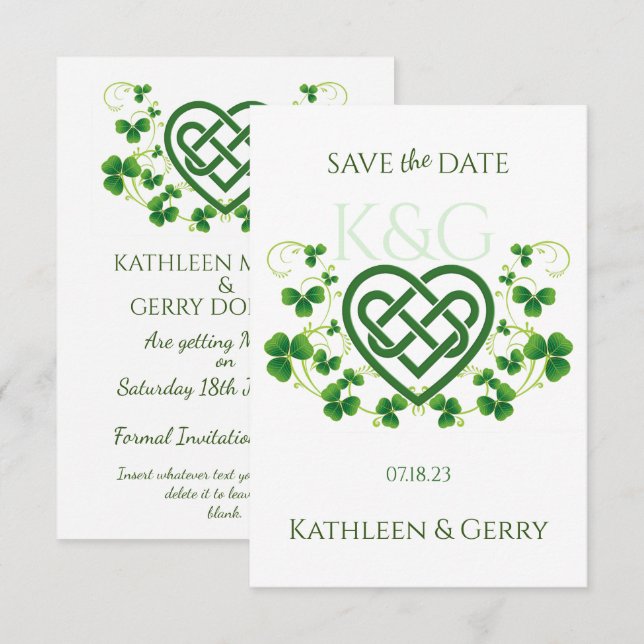 Traditional Irish Celtic Love Knot and Shamrocks Save The Date (Front/Back)