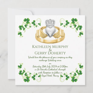 Traditional Irish Claddagh Ring and Shamrocks Invitation