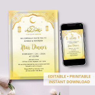 Traditional Islamic Pattern Gold Iftar Dinner Invitation