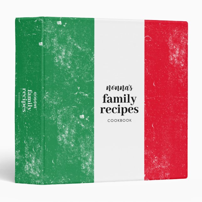 Traditional Italian Flag Family Recipe Cookbook Binder (Front/Spine)