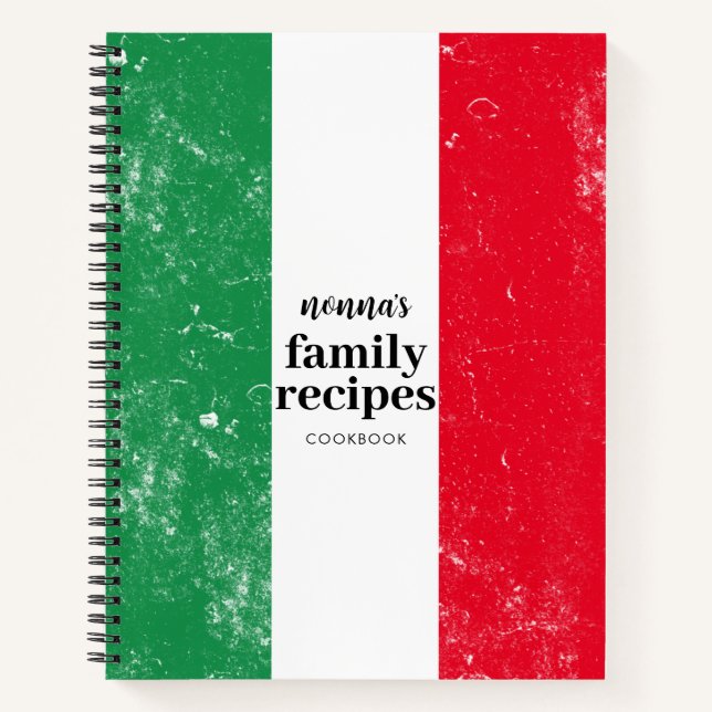 Traditional Italian Flag Family Recipe Cookbook Notebook (Front)