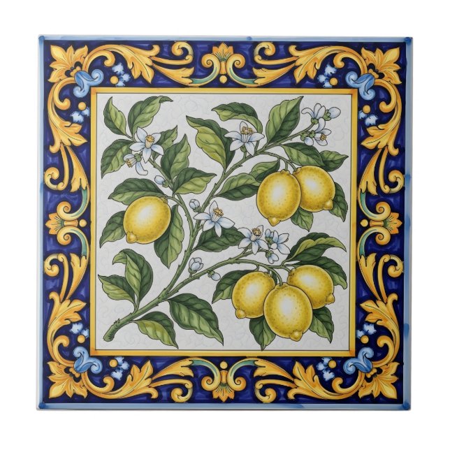 Traditional Italian Majolica Lemon Tile (Front)