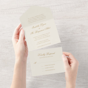 Traditional Ivory and Gold Formal Elegant Wedding All In One Invitation