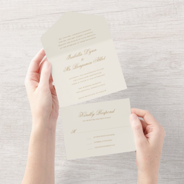 Traditional Ivory Formal Elegant Wedding All In One Invitation (Tearaway)