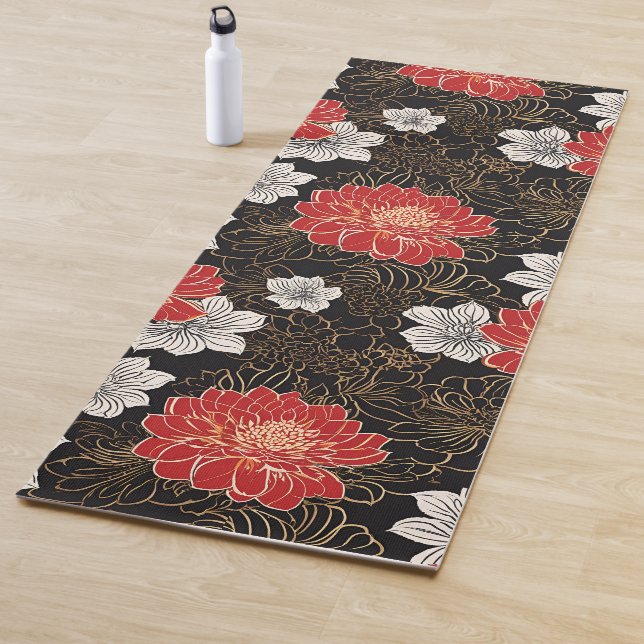 Traditional Japandi Style Flower Pattern Yoga Mat (In Situ)
