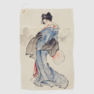 Traditional Japanese Art of Geisha in Kimono Golf Towel