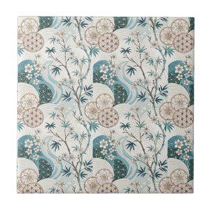 Traditional Japanese Bamboo Blossom Floral Pattern Tile