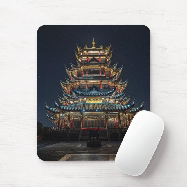 Traditional Japanese Building Lights up Night Sky Mouse Pad (With Mouse)
