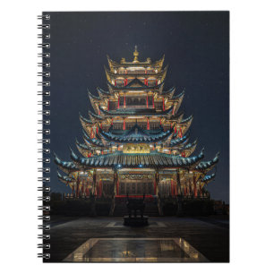 Traditional Japanese Building Lights up Night Sky Notebook
