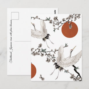 Traditional Japanese crane with plum blossom  Postcard
