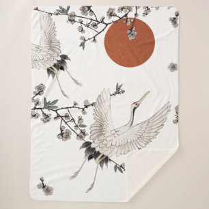 Traditional Japanese crane with plum blossom Sherpa Blanket