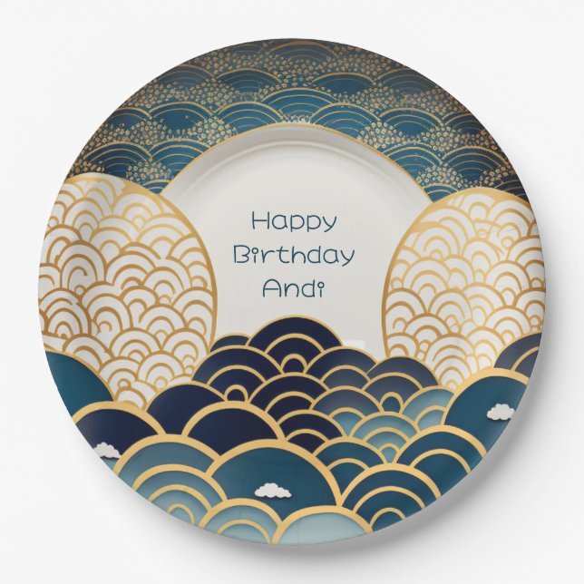 Traditional Japanese Design - Personalized  Paper Plate (Front)