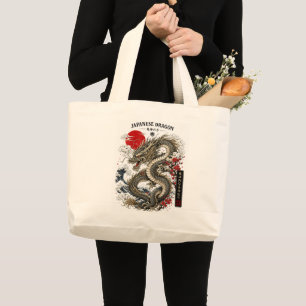 Traditional Japanese Dragon Red Sun Canvas Large Tote Bag