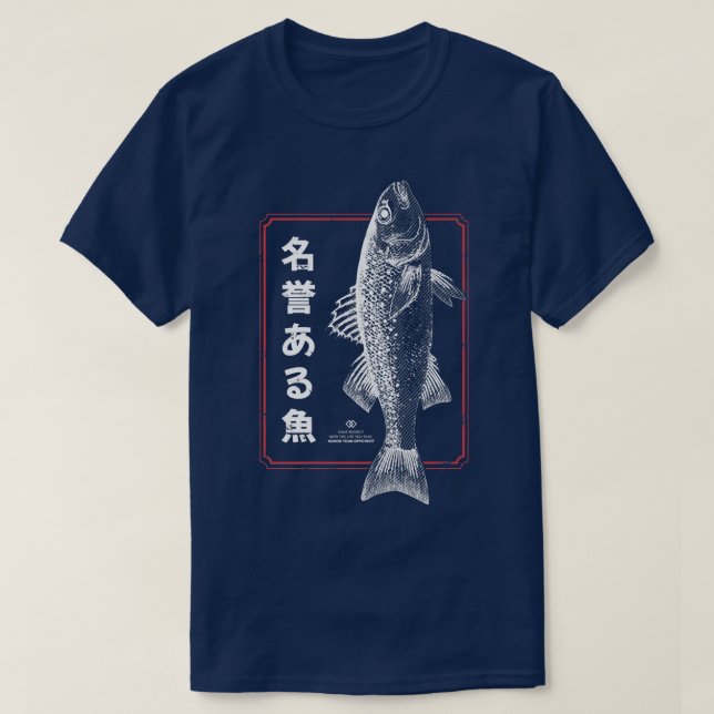 Traditional Japanese Fish MInimal Fish Kanji Japan T-Shirt (Design Front)