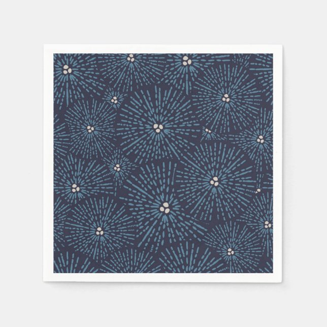 Traditional Japanese floral geometric blue white Napkin (Front)