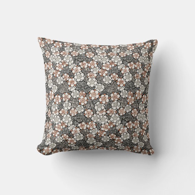 Traditional Japanese flower pattern Throw Pillow (Front)
