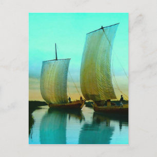 Traditional Japanese Junks Fishing Boats Vintage Postcard