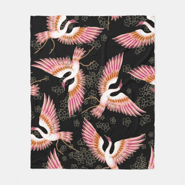 Traditional Japanese Kimono Motifs Pattern Fleece Blanket (Front)
