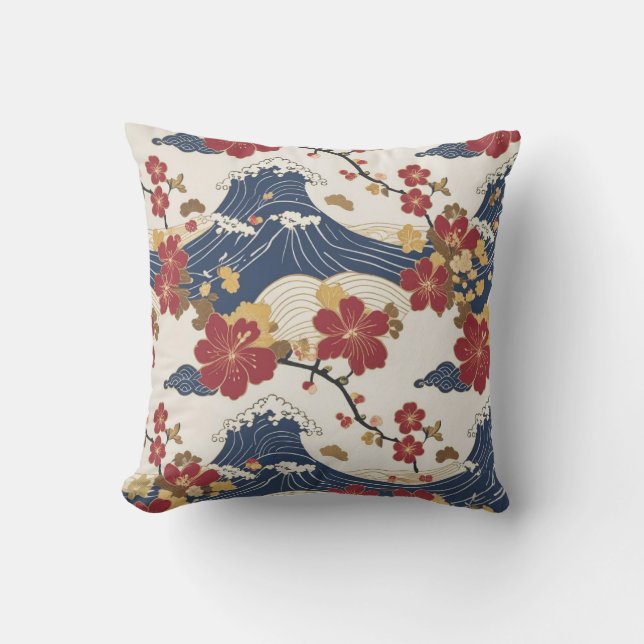 Traditional Japanese Kimono Pattern Throw Pillow (Front)