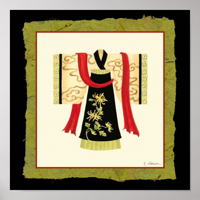 Traditional Japanese Kimono with Floral Print (Front)
