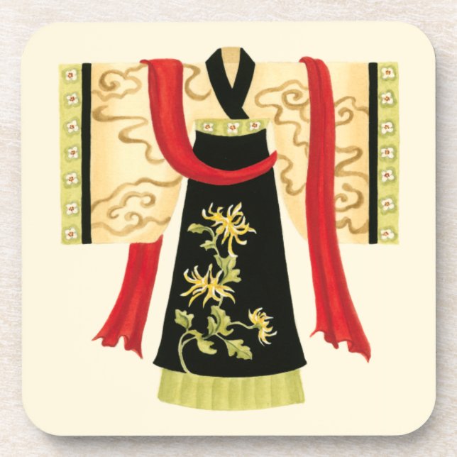 Traditional Japanese Kimono with Floral Print Coaster (Front)