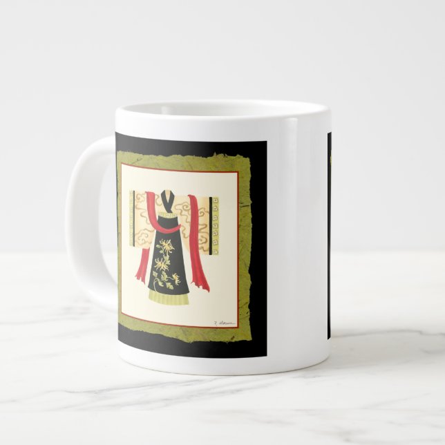 Traditional Japanese Kimono with Floral Print Large Coffee Mug (Front Left)