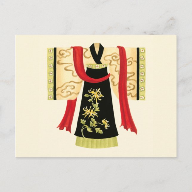 Traditional Japanese Kimono with Floral Print Postcard (Front)