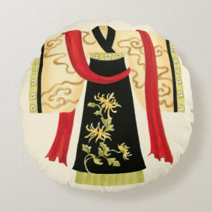 Traditional Japanese Kimono with Floral Print Round Pillow