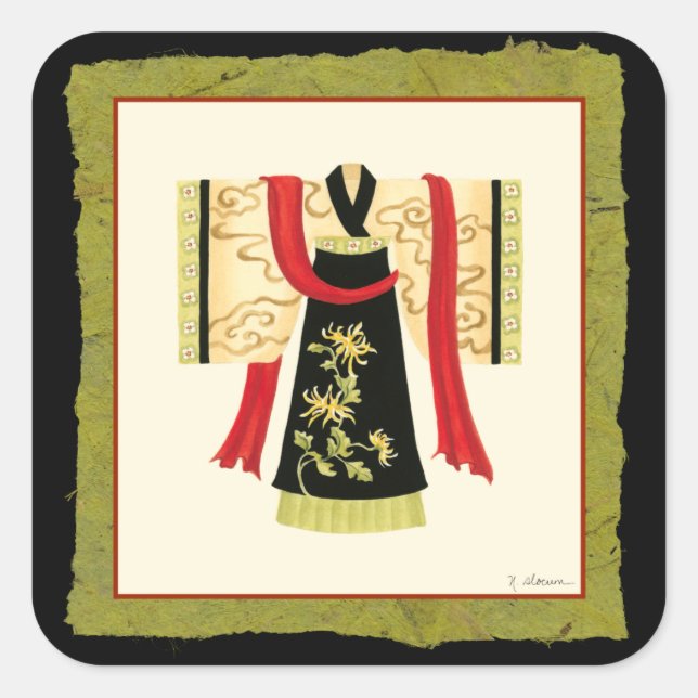 Traditional Japanese Kimono with Floral Print Square Sticker (Front)