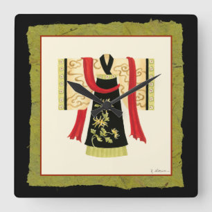 Traditional Japanese Kimono with Floral Print Square Wall Clock