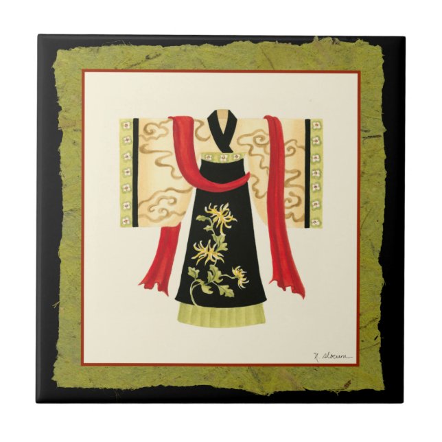 Traditional Japanese Kimono with Floral Print Tile (Front)