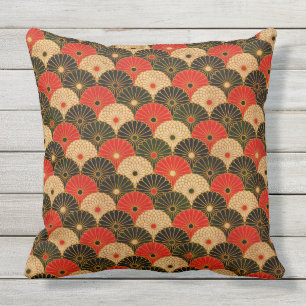 Traditional Japanese Lotus Pattern Outdoor Pillow