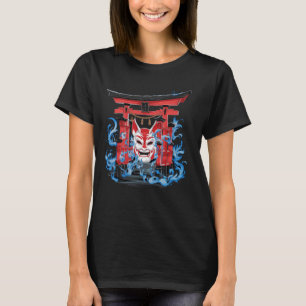 Traditional Japanese Oni Demon Mask With Tori Gate T-Shirt