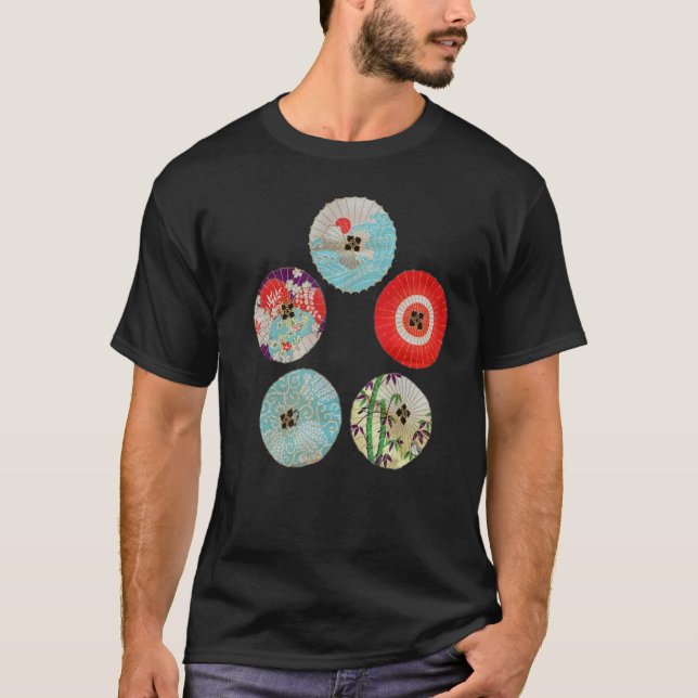 Traditional Japanese Patterns Five Painted Umbrell T-Shirt (Front)