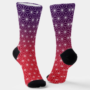 Traditional Japanese Star Pattern Red & Purple Socks
