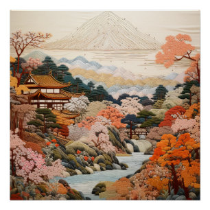 Traditional Japanese Tapestry Art Elegant Design Poster