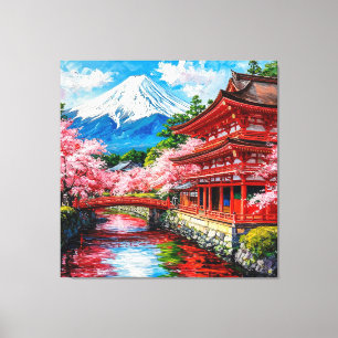 Traditional Japanese Temple with Cherry Blooms Canvas Print