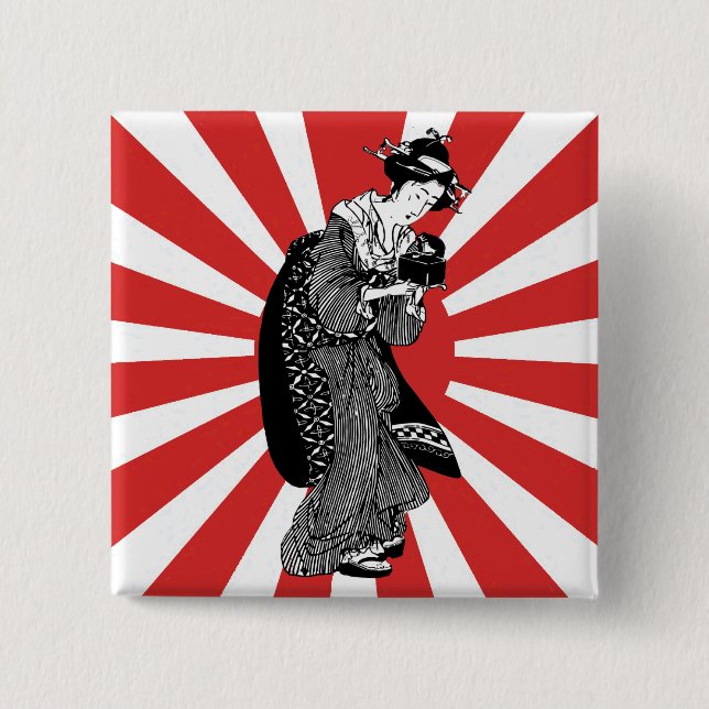 Traditional Japanese ukiyoe woman 2 Inch Square Button (Front)