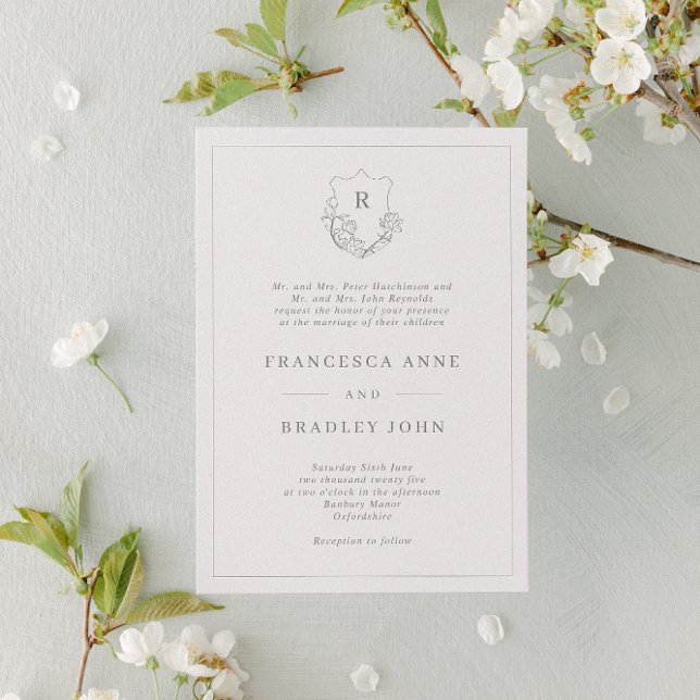 Traditional Jasmine Crest Monogram Wedding Invitation (Creator Uploaded)