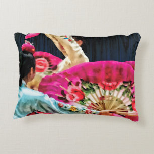 Traditional Korean Fan Dance Accent Pillow