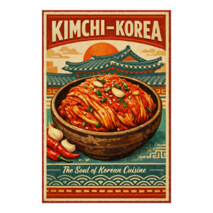  Traditional Korean Kimchi in a bold vintage  Poster