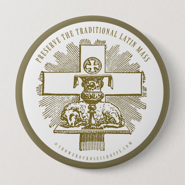 Traditional Latin Mass Gold Lamb of God Altar 4 Inch Round Button (Front)