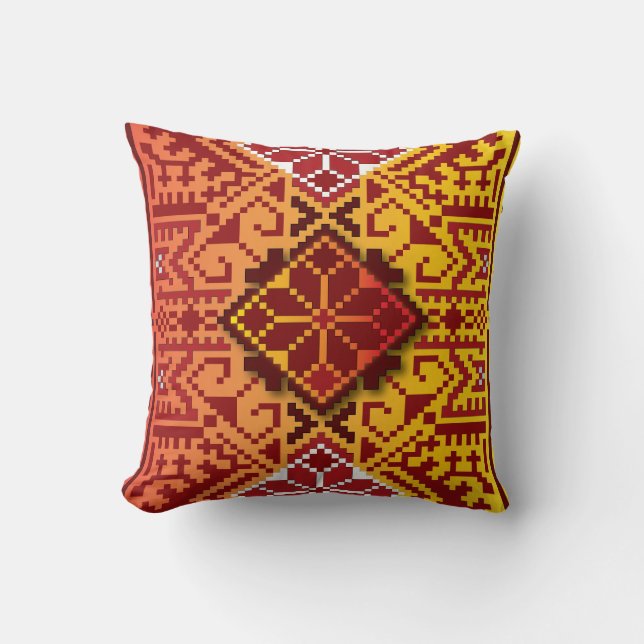 Traditional Latvian Amber Auseklis folk art design Throw Pillow (Front)
