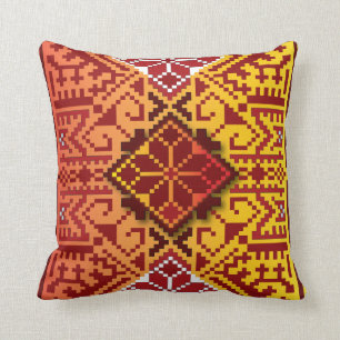 Traditional Latvian Amber Auseklis folk art design Throw Pillow