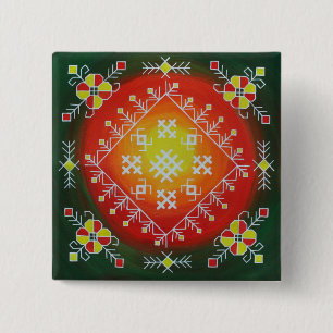Traditional Latvian folk art with symbols painting 2 Inch Square Button