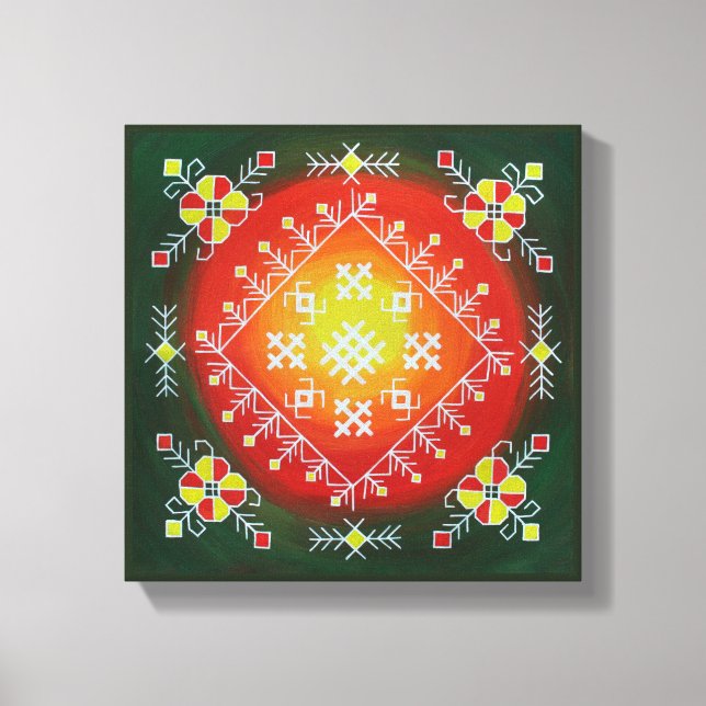 Traditional Latvian folk art with symbols painting Canvas Print (Front)