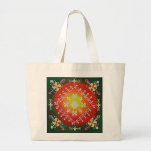 Traditional Latvian folk art with symbols painting Large Tote Bag