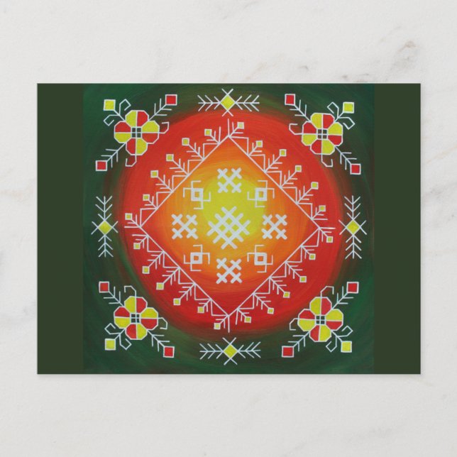 Traditional Latvian folk art with symbols painting Postcard (Front)