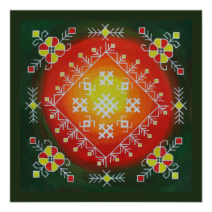 Traditional Latvian folk art with symbols painting Poster