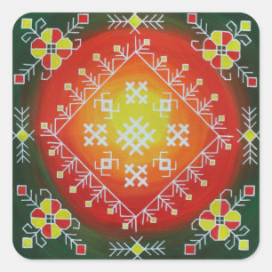 Traditional Latvian folk art with symbols painting Square Sticker